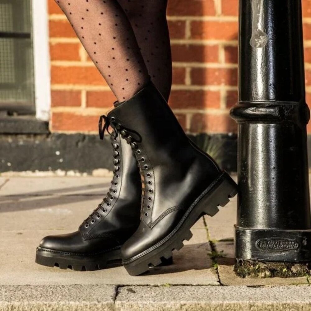 Anthropologie X Grenson Mavis‎ Black Leather Combat Boots UK 4.5/US 7 - $686